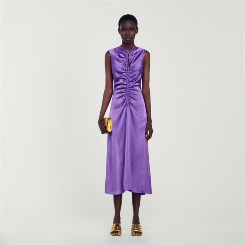 Sandro Satin-finish midi dress Purple | SN-SDO64234