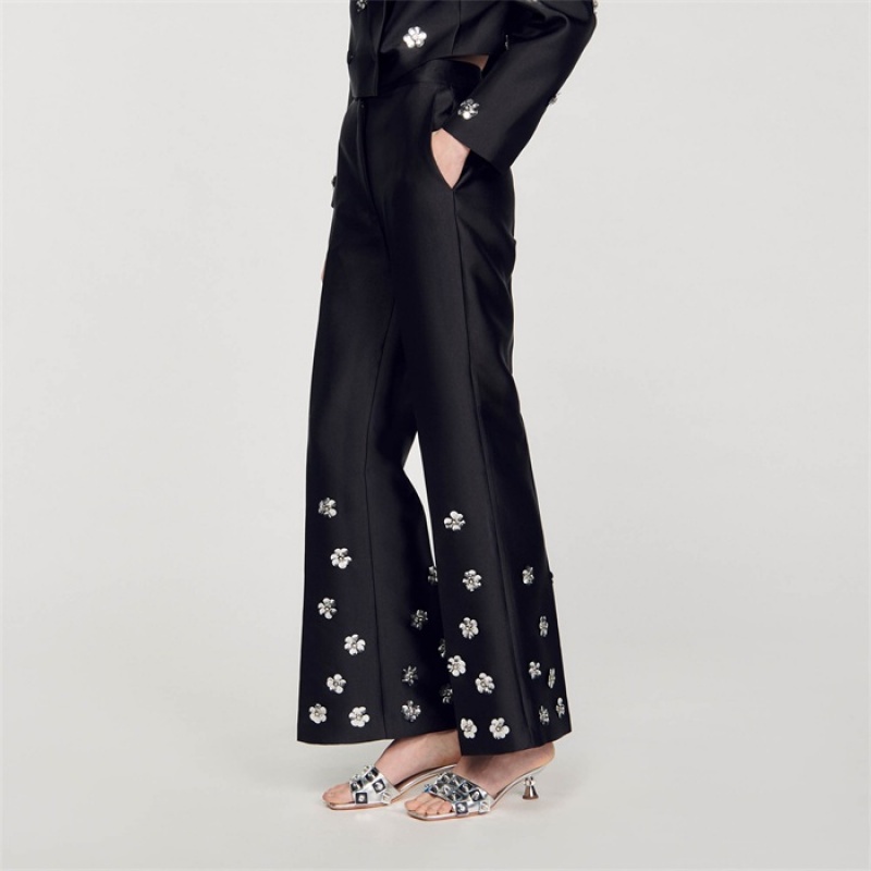 Sandro Satin-look sequin trousers Black | SN-SDO64797