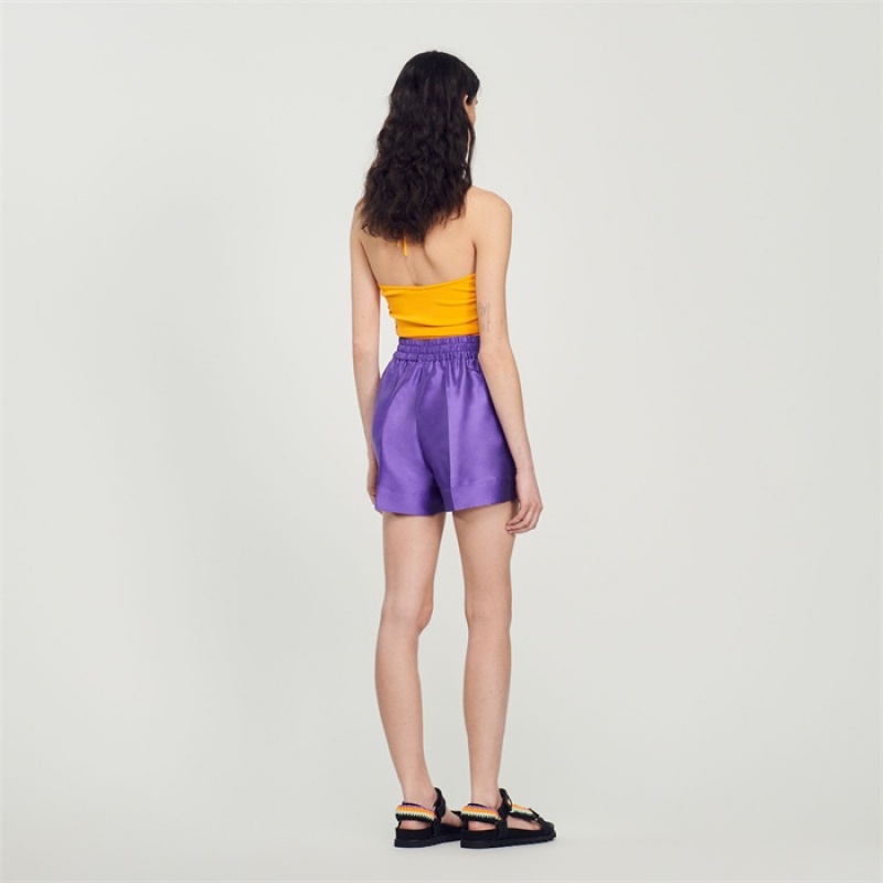 Sandro Satiny wide-leg shorts Purple | SN-SDO64800