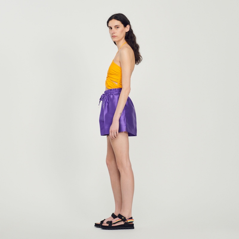 Sandro Satiny wide-leg shorts Purple | SN-SDO64800