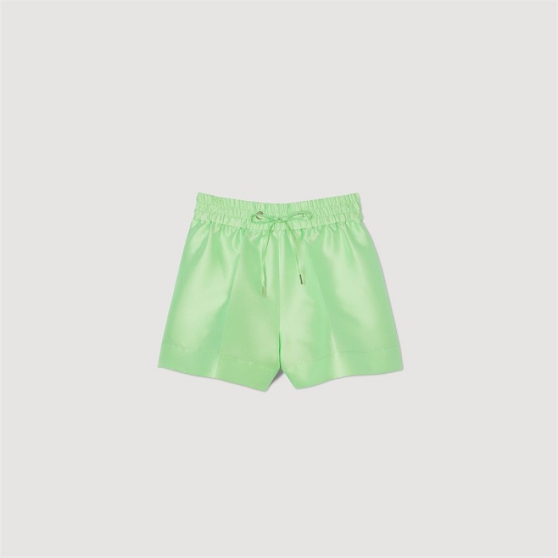 Sandro Satiny wide-leg shorts Vert Fluo | SN-SDO64799