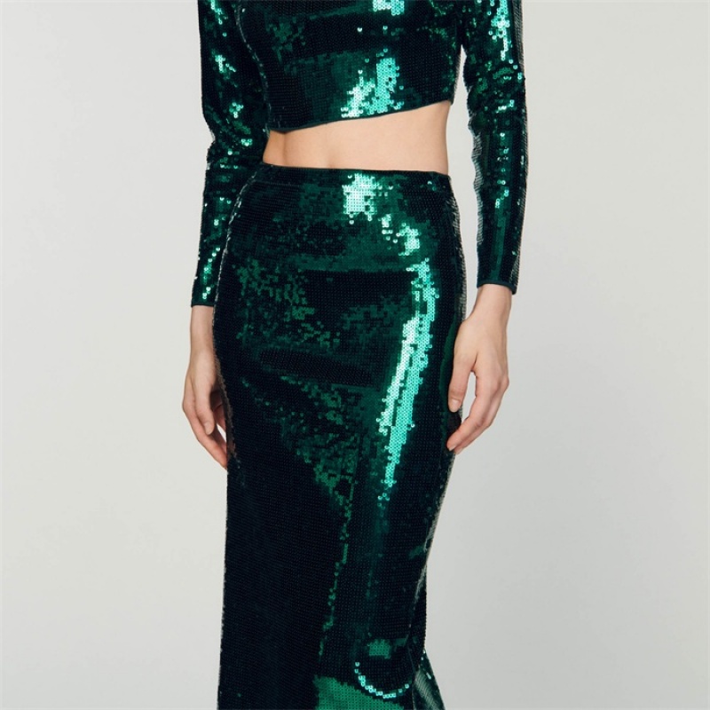 Sandro Sequin midi skirt Green | SN-SDO64705