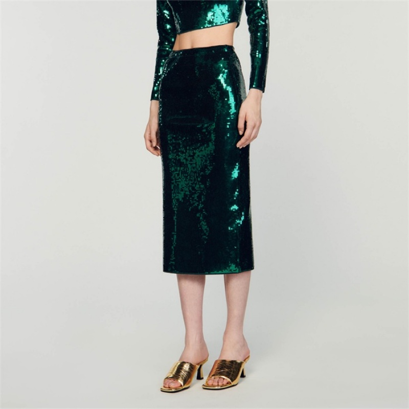 Sandro Sequin midi skirt Green | SN-SDO64705