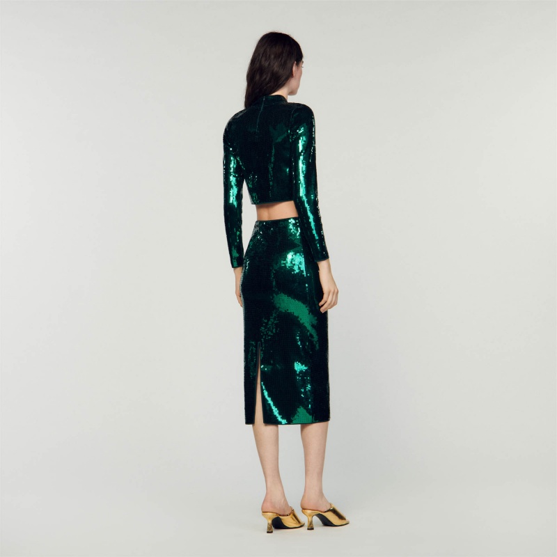 Sandro Sequin midi skirt Green | SN-SDO64705