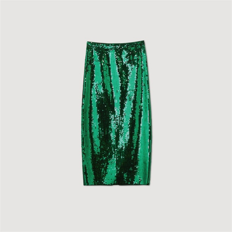 Sandro Sequin midi skirt Green | SN-SDO64705