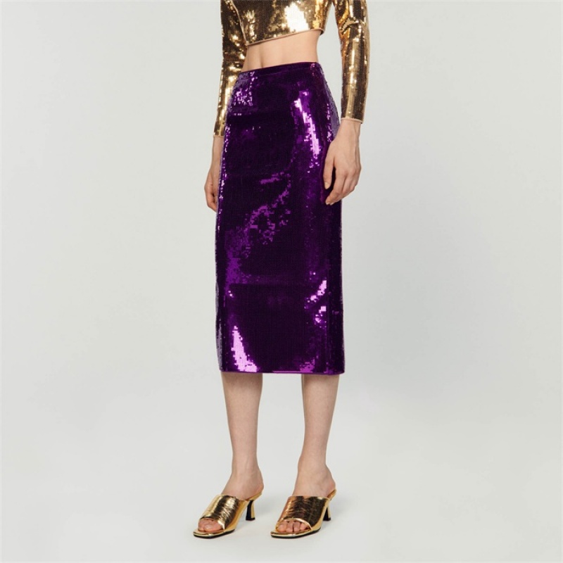 Sandro Sequin midi skirt Purple | SN-SDO64704