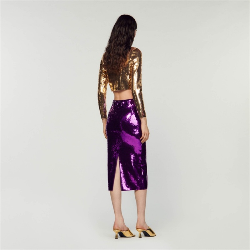 Sandro Sequin midi skirt Purple | SN-SDO64704