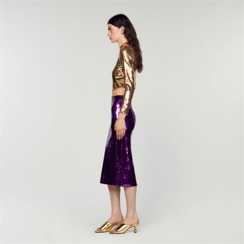 Sandro Sequin midi skirt Purple | SN-SDO64704