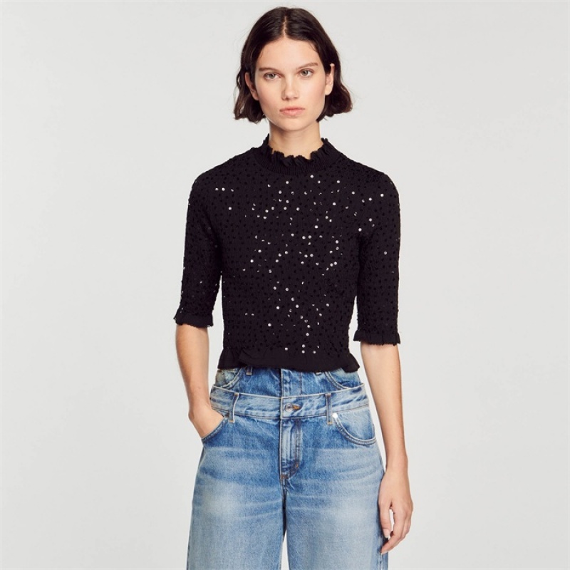 Sandro Sequin top Black | SN-SDO64359