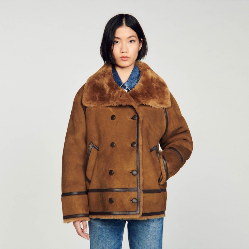 Sandro Shearling coat Camel | SN-SDO64541