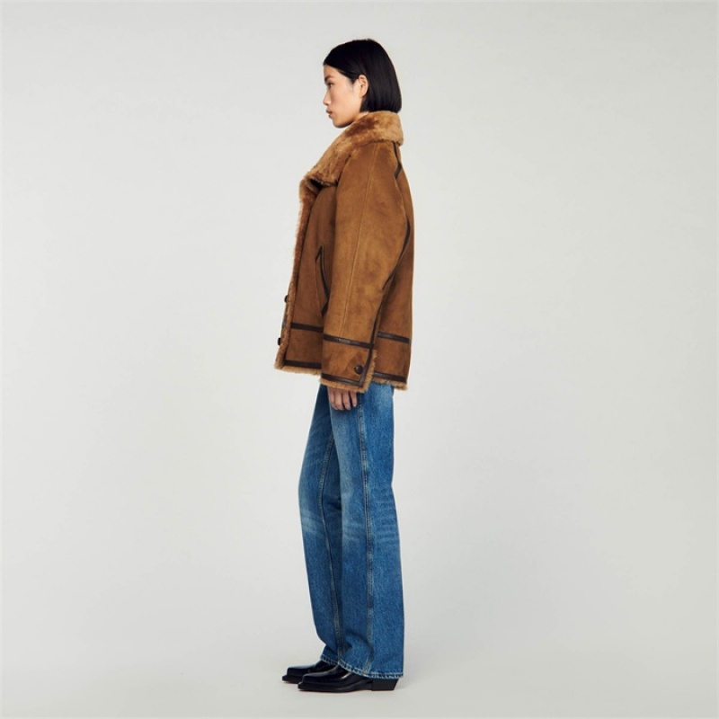 Sandro Shearling coat Camel | SN-SDO64541