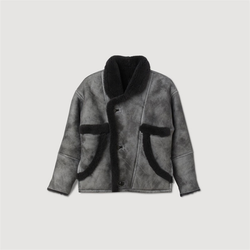 Sandro Shearling coat Charcoal Grey | SN-SDO64527