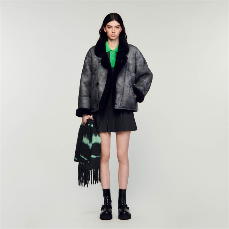 Sandro Shearling coat Charcoal Grey | SN-SDO64527