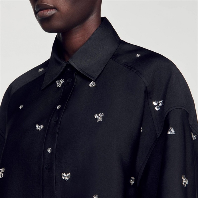 Sandro Shirt embellished with rhinestones Black | SN-SDO64301