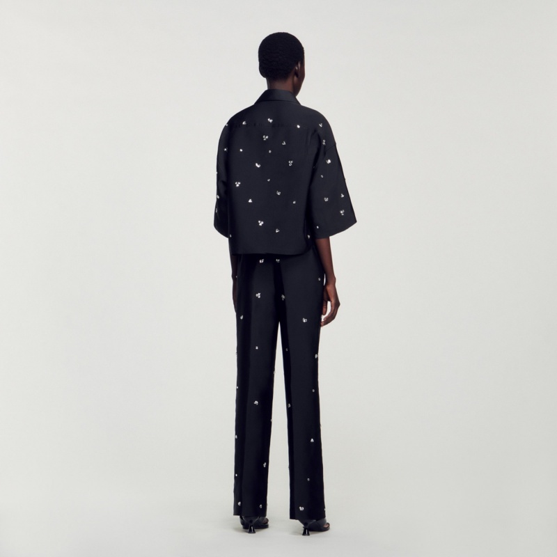 Sandro Shirt embellished with rhinestones Black | SN-SDO64301