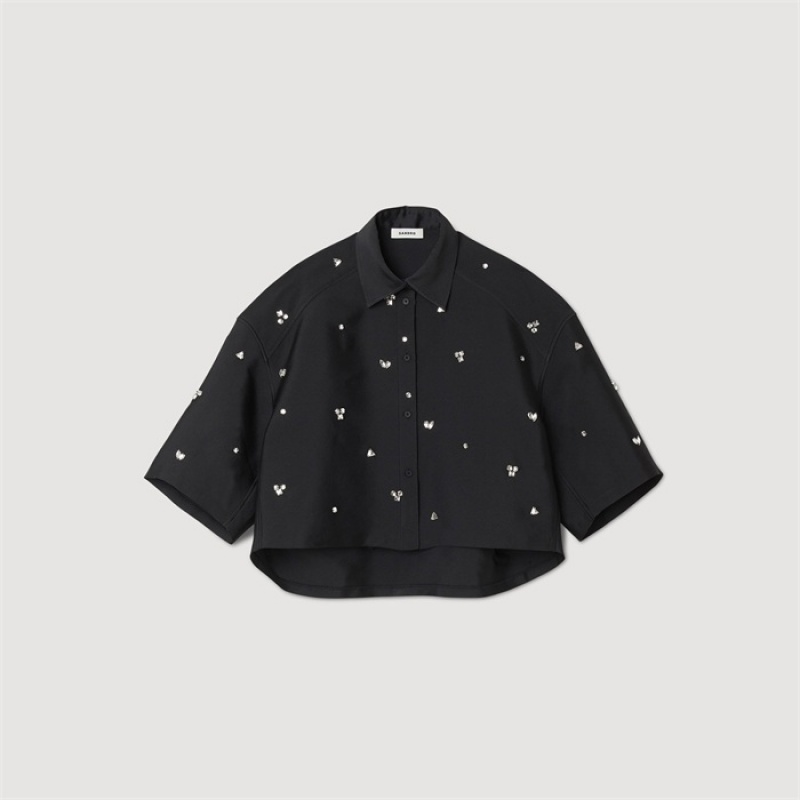 Sandro Shirt embellished with rhinestones Black | SN-SDO64301