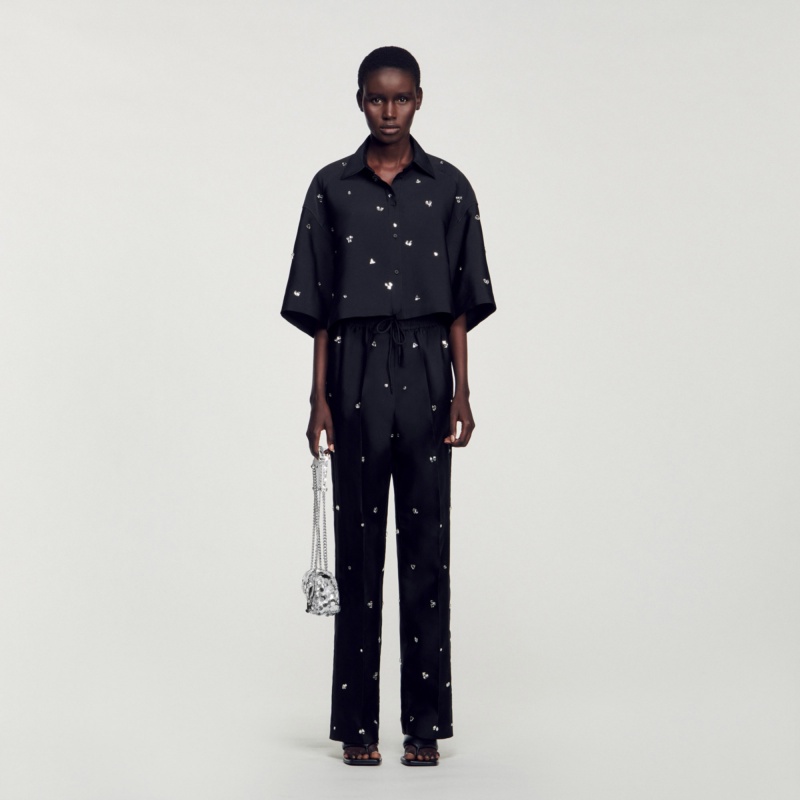 Sandro Shirt embellished with rhinestones Black | SN-SDO64301