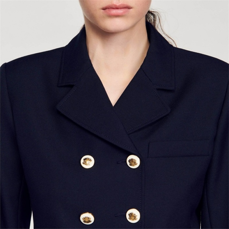 Sandro Short double-breasted jacket Deep Blue | SN-SDO64484