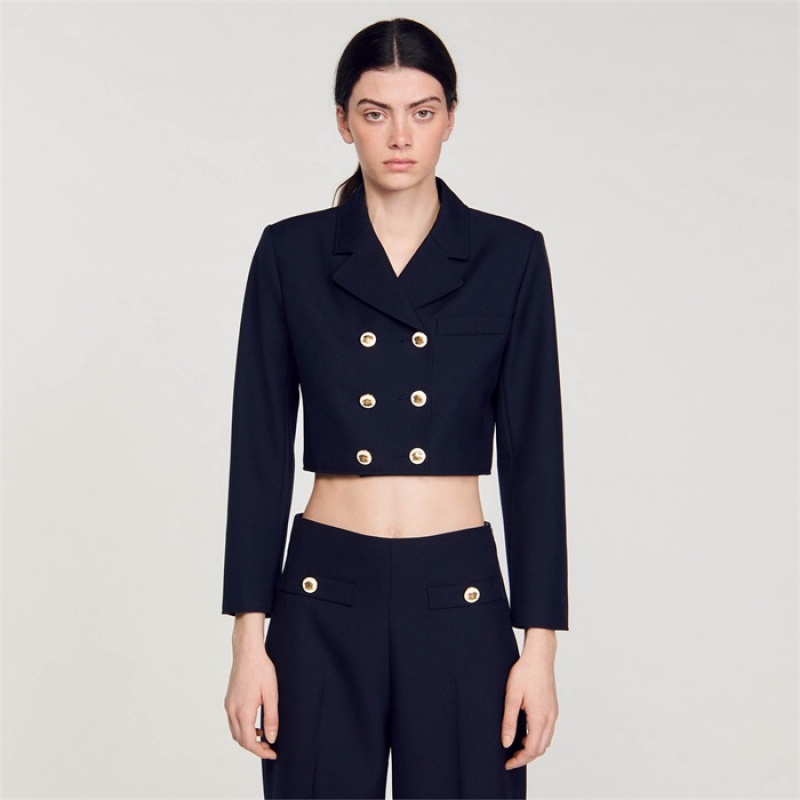 Sandro Short double-breasted jacket Deep Blue | SN-SDO64484