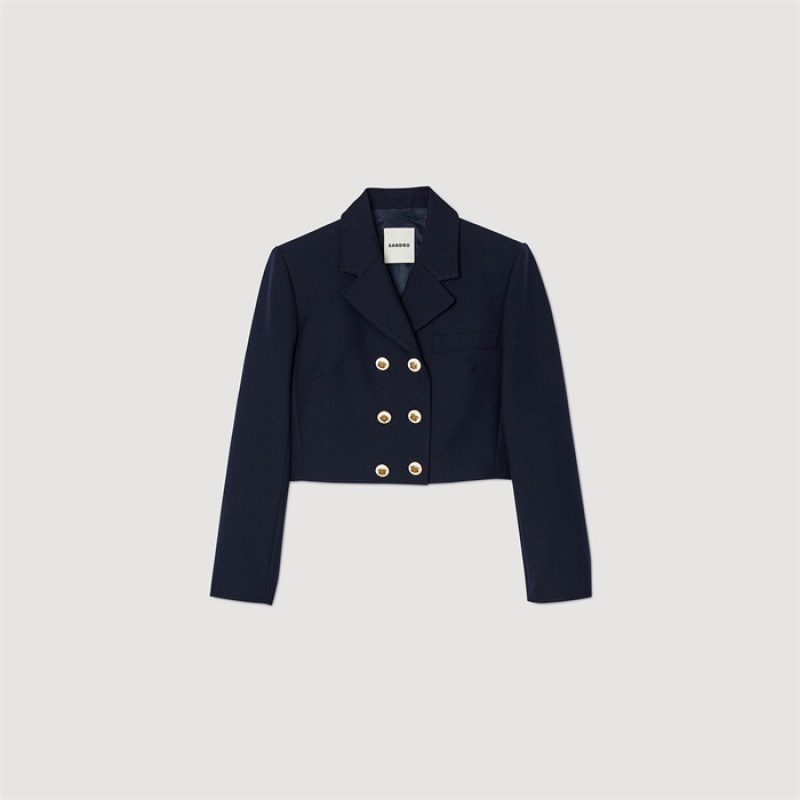 Sandro Short double-breasted jacket Deep Blue | SN-SDO64484