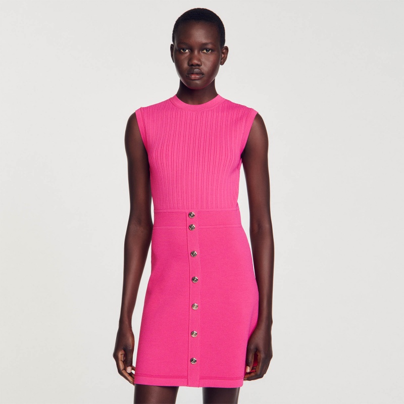 Sandro Short dress with buttons Fushia | SN-SDO64283