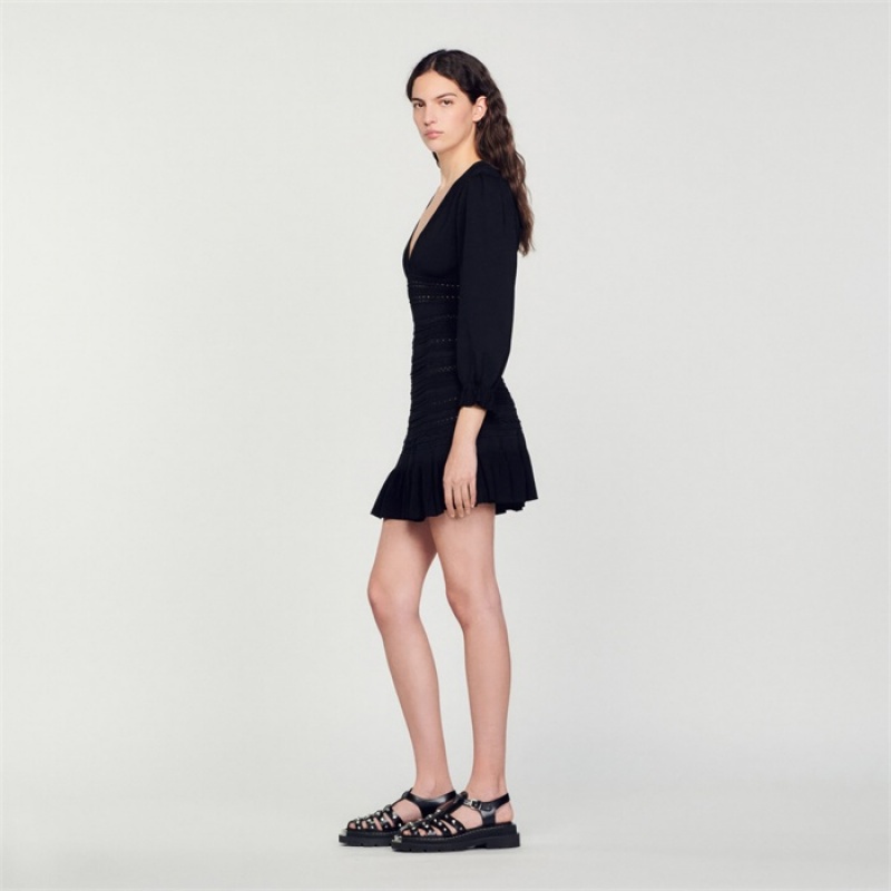 Sandro Short dress with ruffles Black | SN-SDO64220