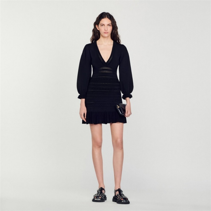 Sandro Short dress with ruffles Black | SN-SDO64220