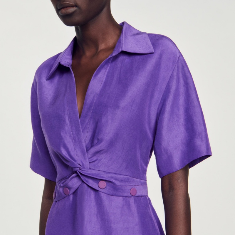 Sandro Short dress with shirt collar Purple | SN-SDO64213