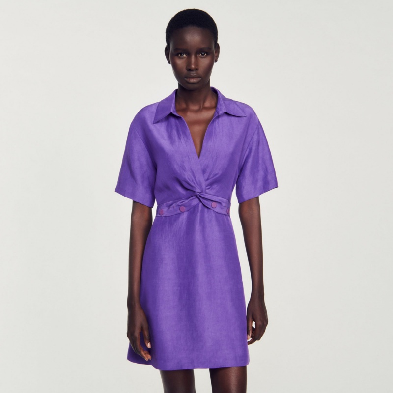 Sandro Short dress with shirt collar Purple | SN-SDO64213