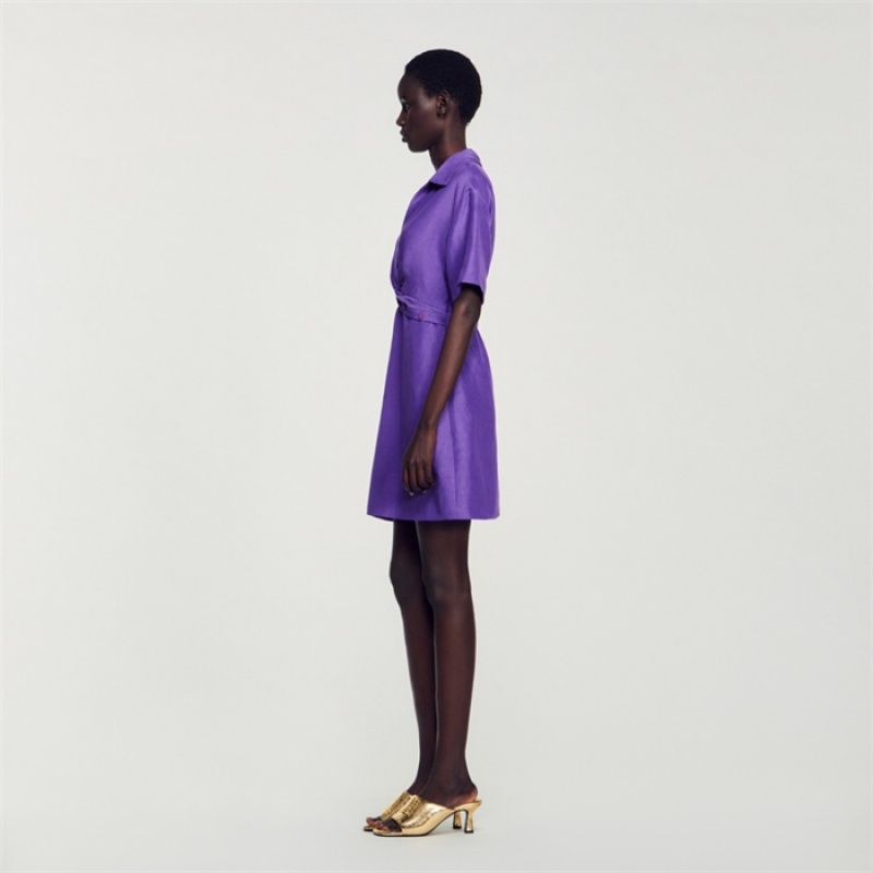 Sandro Short dress with shirt collar Purple | SN-SDO64213