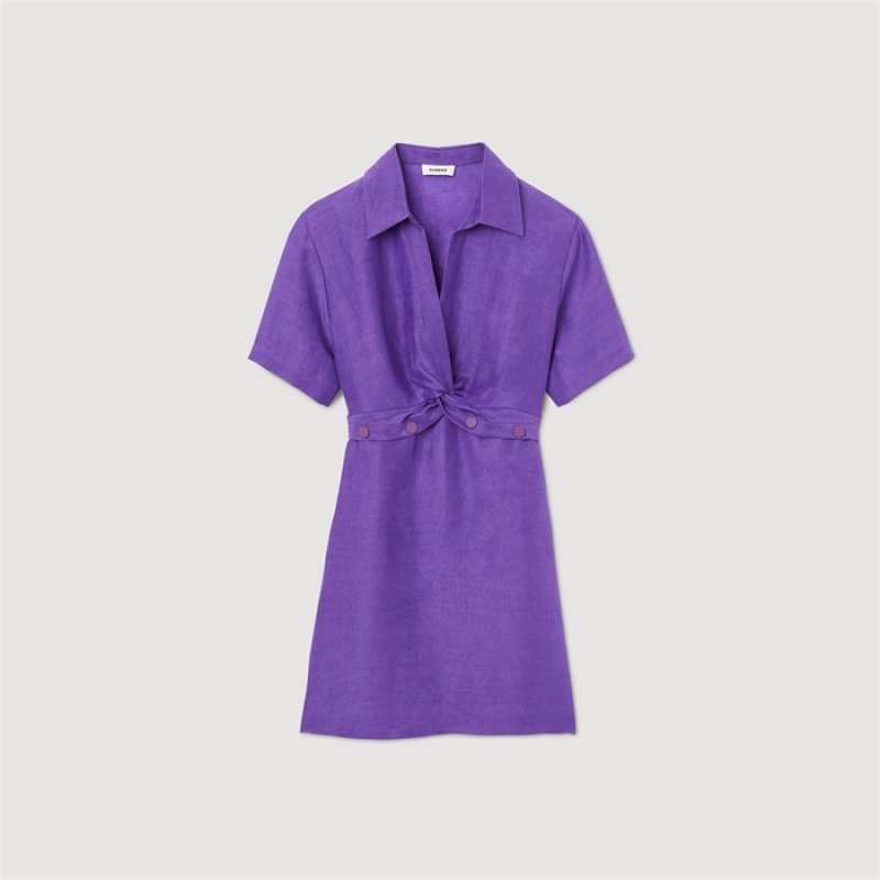 Sandro Short dress with shirt collar Purple | SN-SDO64213