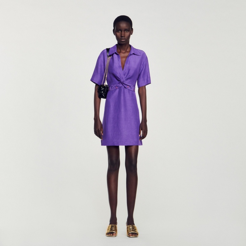 Sandro Short dress with shirt collar Purple | SN-SDO64213