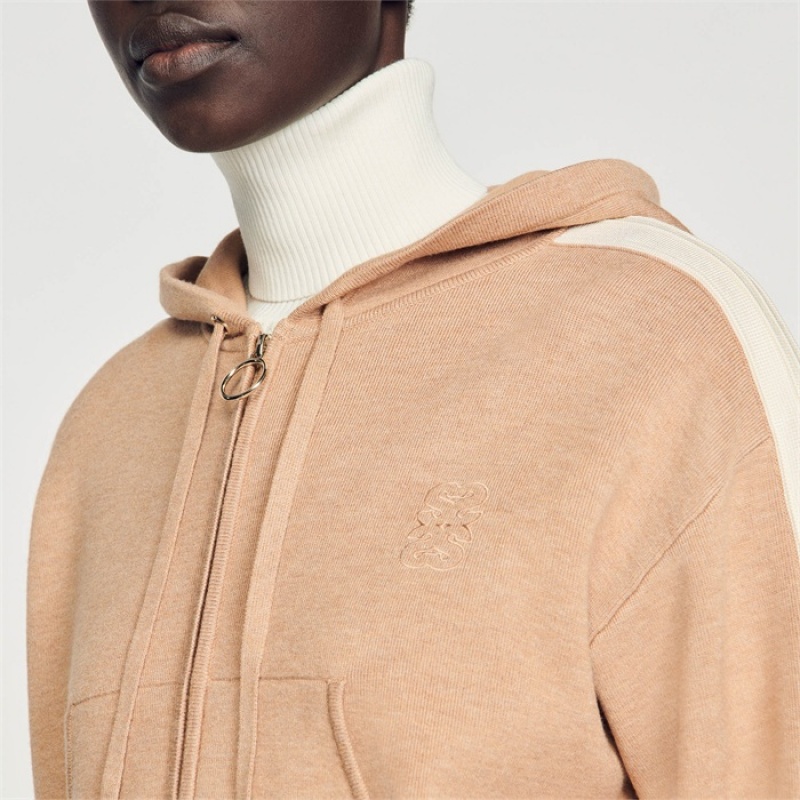 Sandro Short hooded sweatshirt Camel | SN-SDO64502