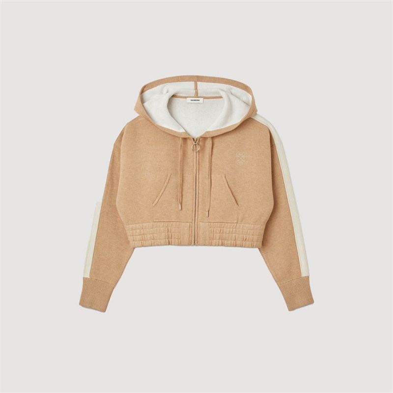 Sandro Short hooded sweatshirt Camel | SN-SDO64502