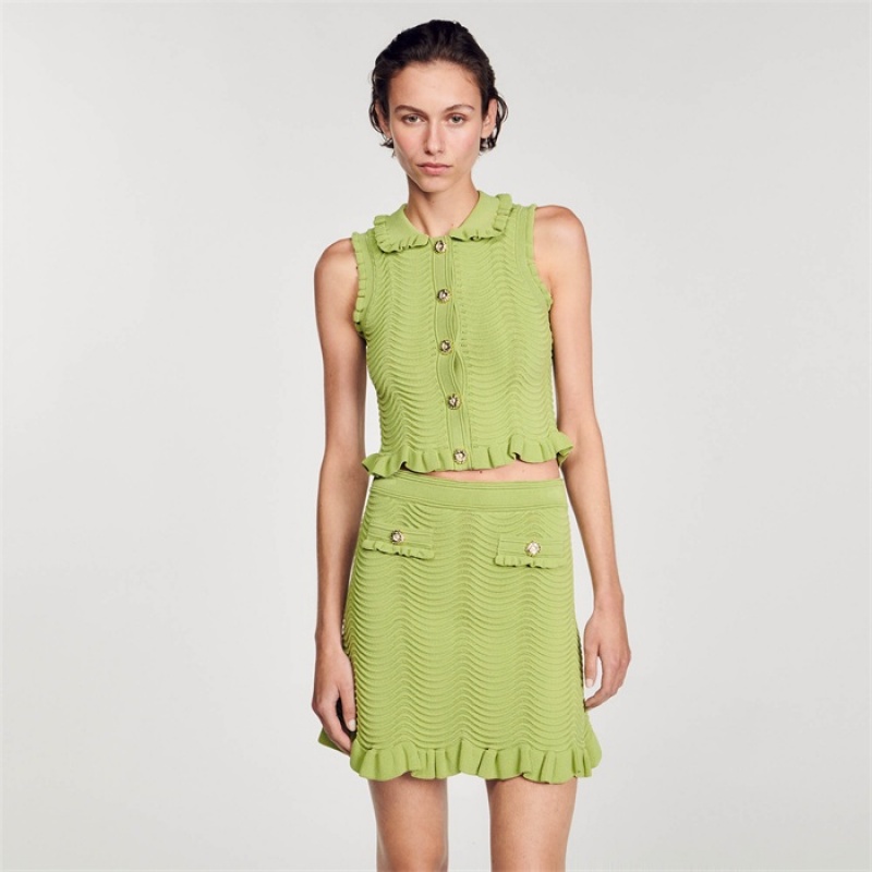 Sandro Short knitted skirt Olive Green | SN-SDO64743