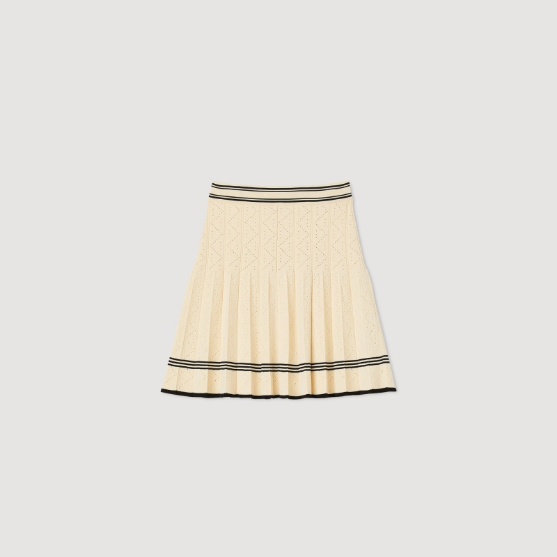 Sandro Short pleated knit skirt Ecru | SN-SDO64700