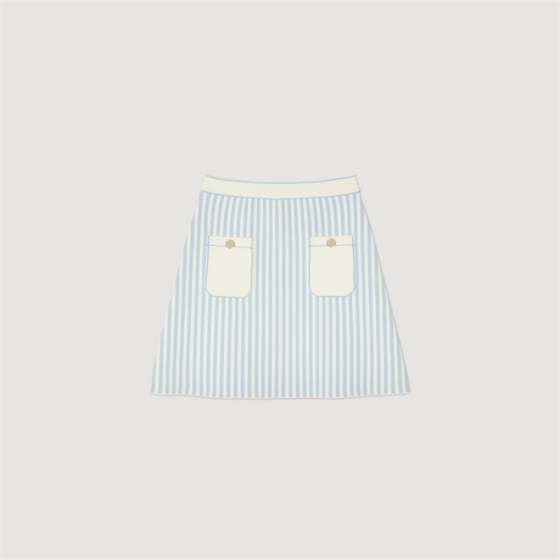 Sandro Short pleated skirt Blu / White | SN-SDO64742