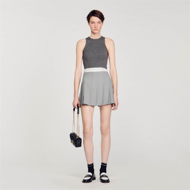 Sandro Short pleated skirt Light Grey | SN-SDO64735