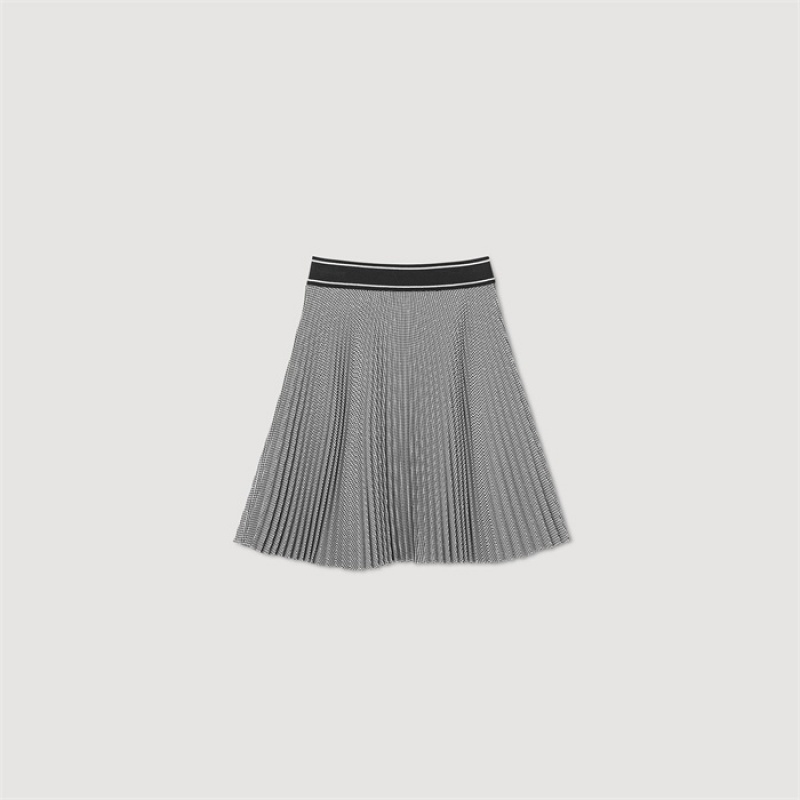 Sandro Short pleated skirt with rhinestones Black / White | SN-SDO64706