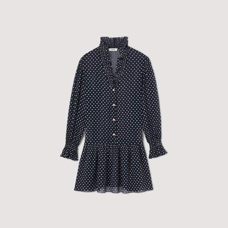 Sandro Short polka dot dress Navy / Ecru | SN-SDO64235