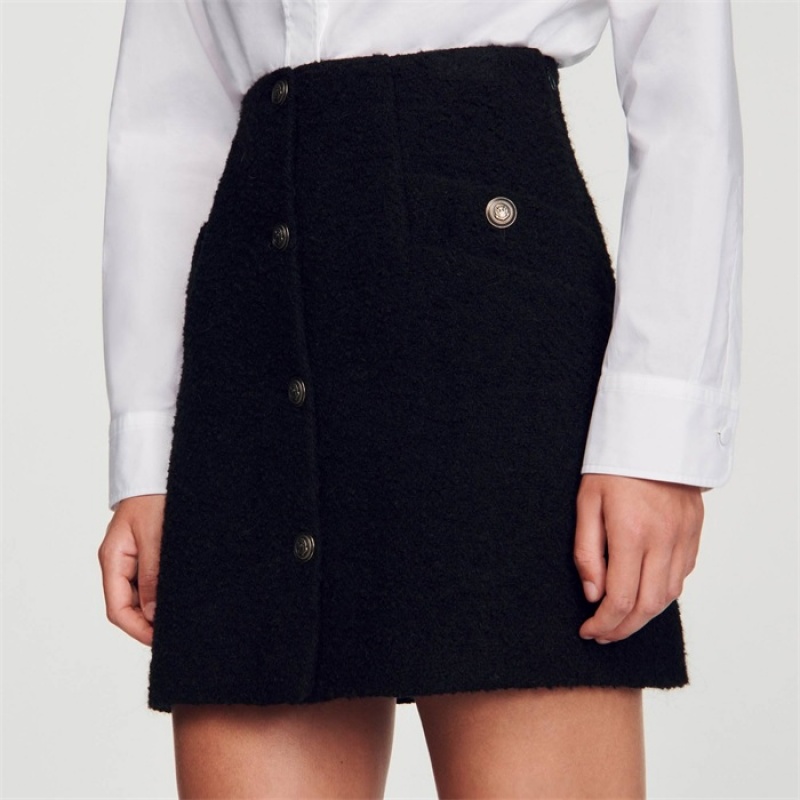 Sandro Short skirt with buttons Black | SN-SDO64717