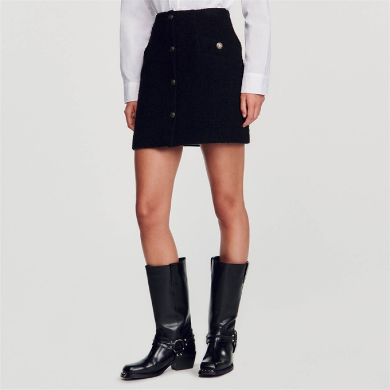 Sandro Short skirt with buttons Black | SN-SDO64717