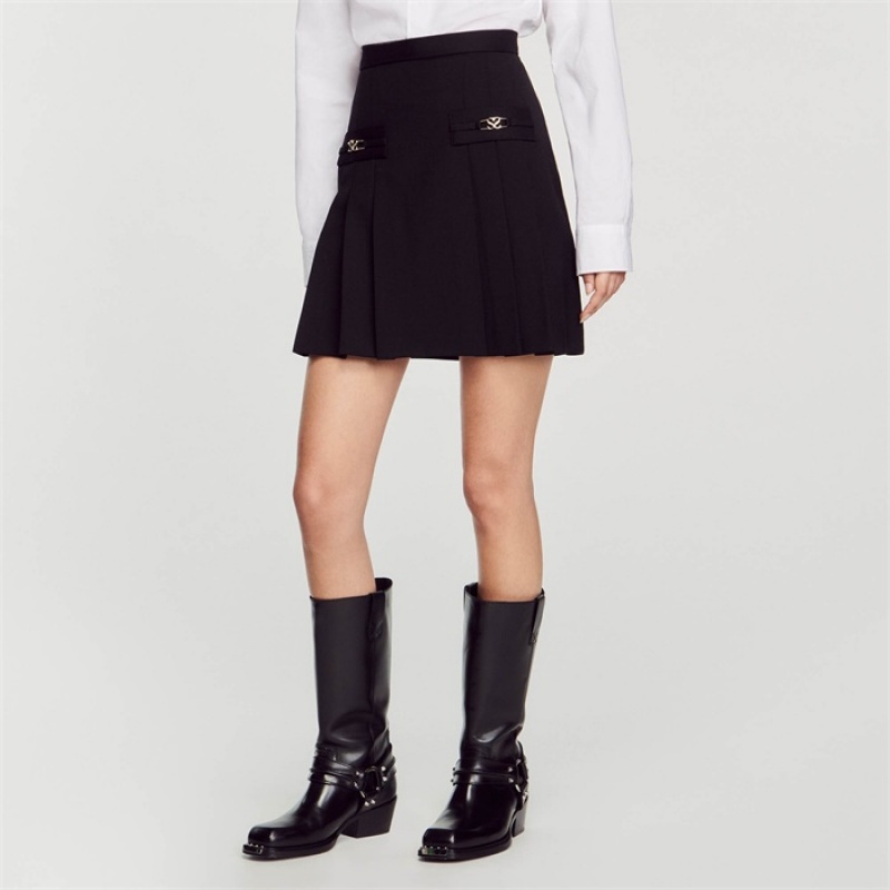 Sandro Short skirt with stitched pleats Black | SN-SDO64722