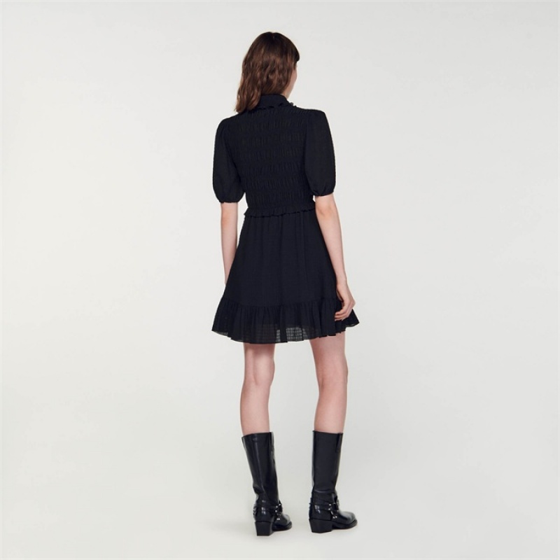 Sandro Short smocked dress Black | SN-SDO64236