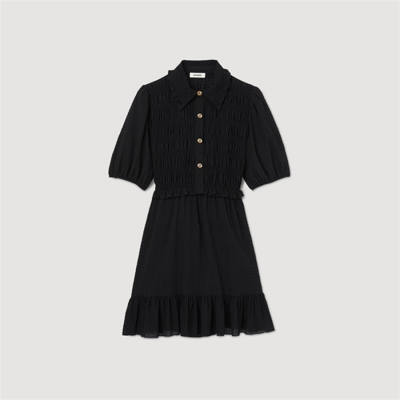 Sandro Short smocked dress Black | SN-SDO64236