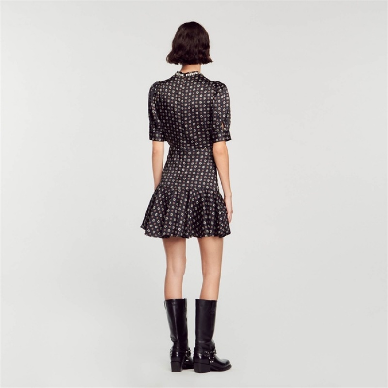 Sandro Short star-print dress Black / Red | SN-SDO64216