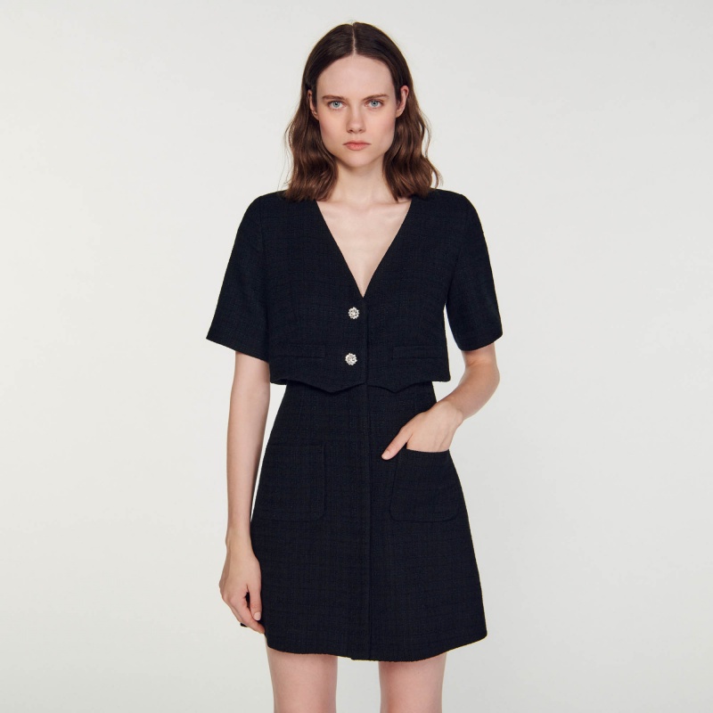 Sandro Short tweed dress Black | SN-SDO64215