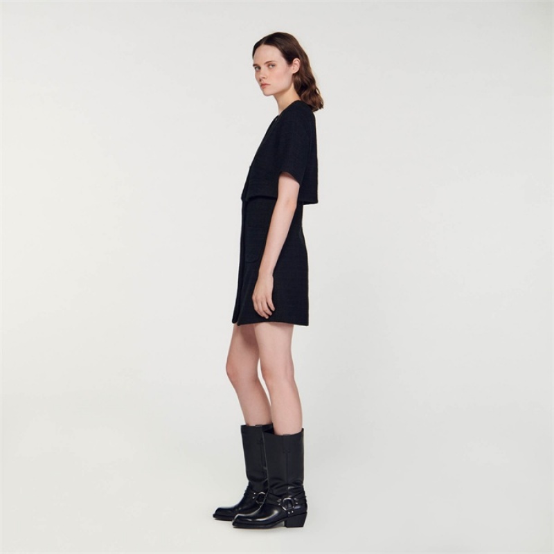 Sandro Short tweed dress Black | SN-SDO64215