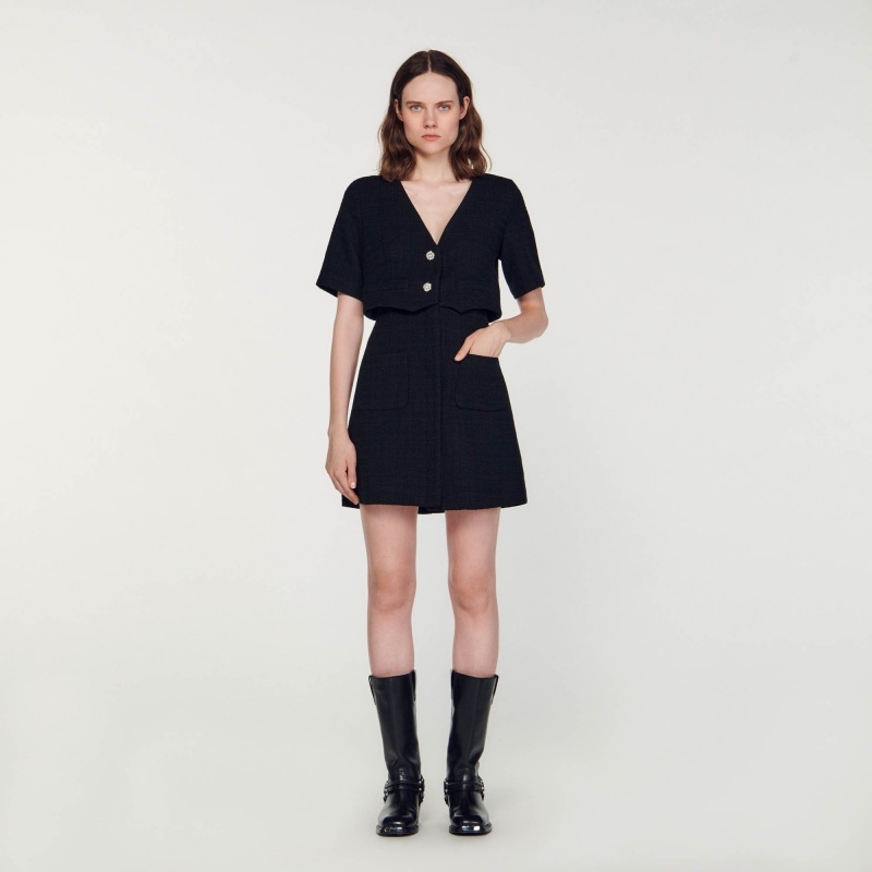 Sandro Short tweed dress Black | SN-SDO64215