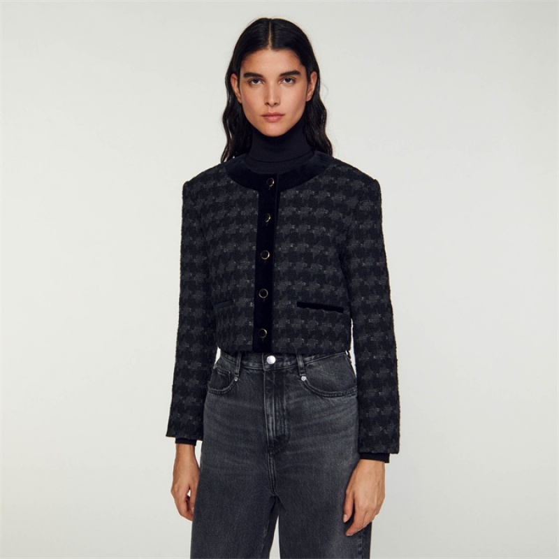 Sandro Short tweed jacket Black | SN-SDO64452